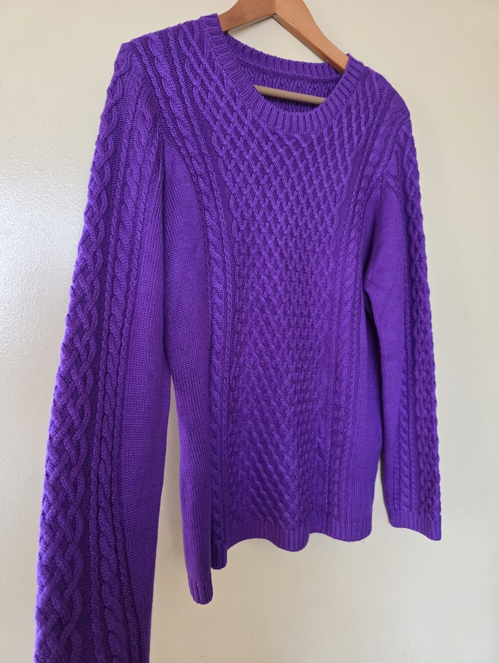 Jewel Tone Purple Cable Knit Fisherman Sweater 2X Textured Crewneck Whimsigoth